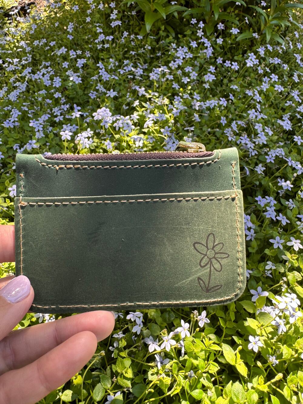 Genuine Leather Wallet FOREST GREEN Credit Card Holder Black Leather Wallet